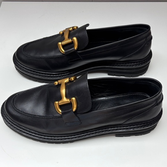 ❤️BODEN - Black Leather Loafers with Gold Accent - Picture 5 of 11